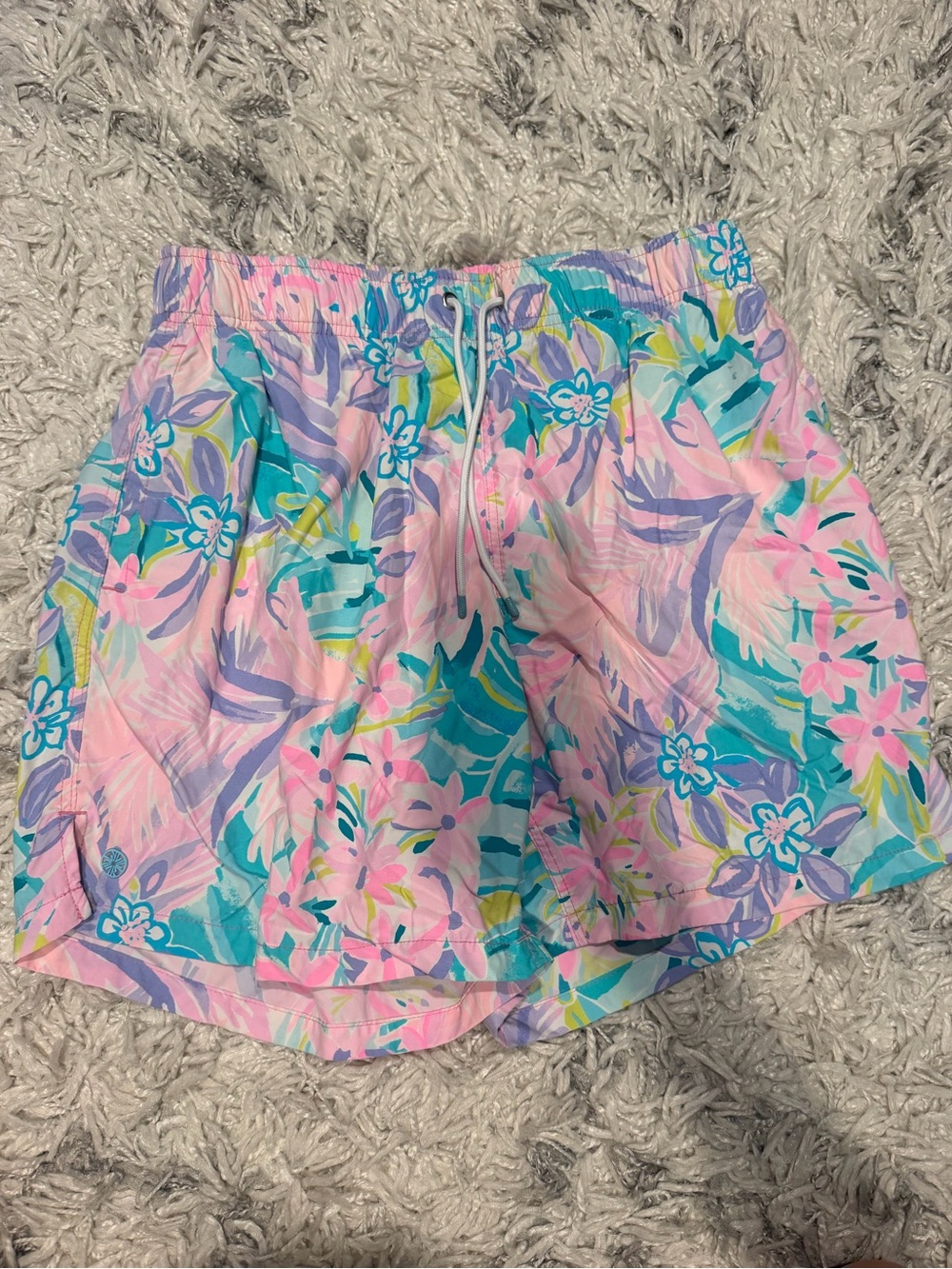 Lilly Pulitzer Pastel Floral Drawstring Bermuda swim Shorts - Pink & Teal